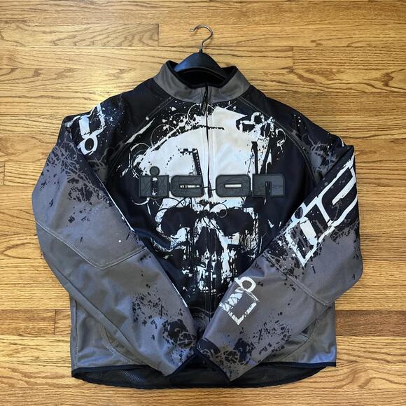 MEN'S ICON DECAY HOOLIGAN PADDED FULL ZIP SKULL MOTORCYCLE JACKET XXL Y2k Grunge - Picture 1 of 4